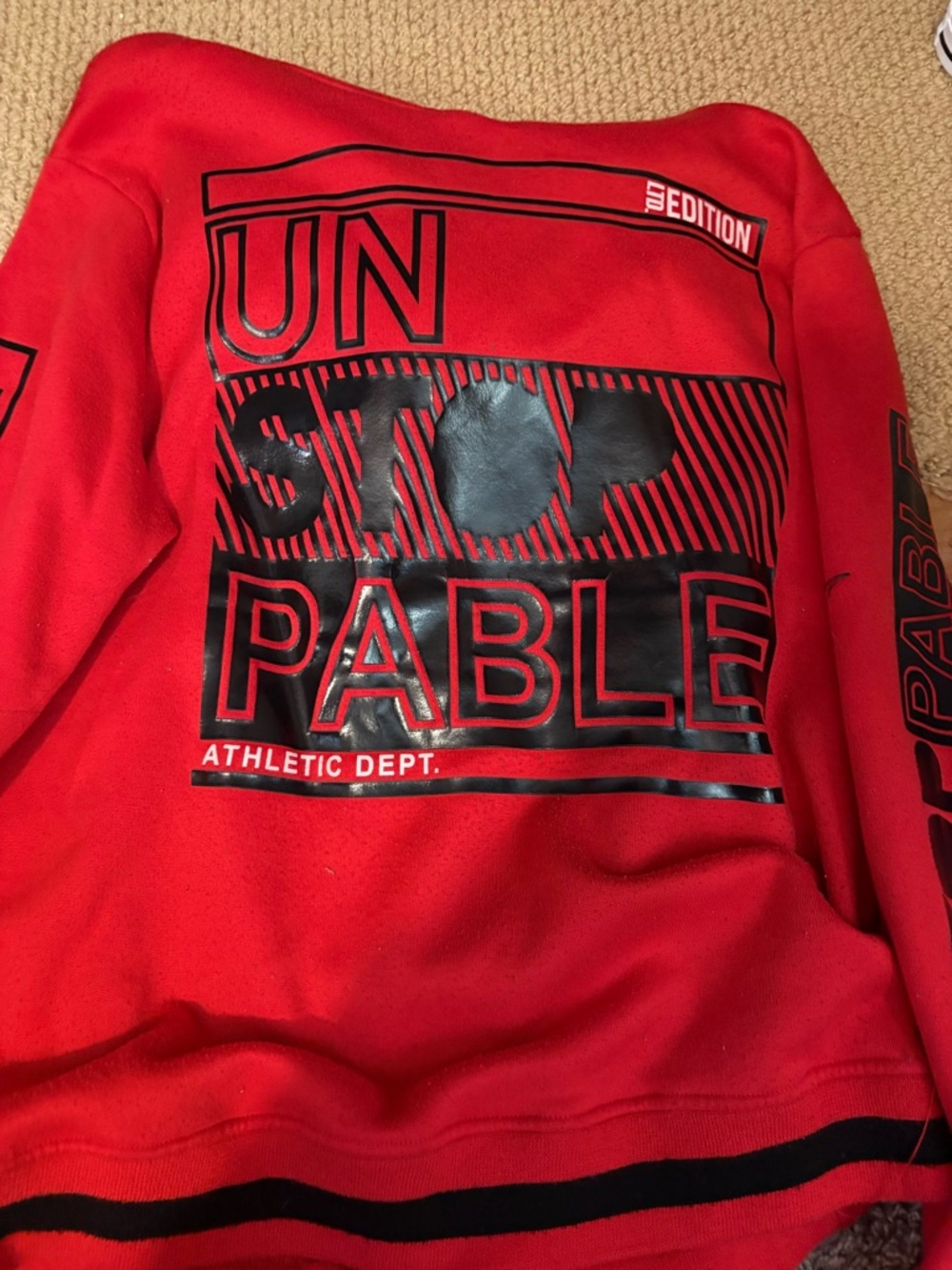 Red 'UNSTOPPABLE' Graphic Sweatshirt with Glossy Black Print